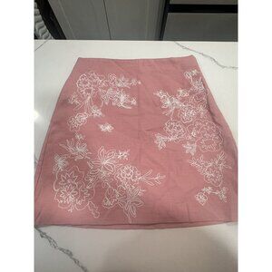 Loft Womens Pink Floral Embroidered A-Line Skirt Size 4 Cotton